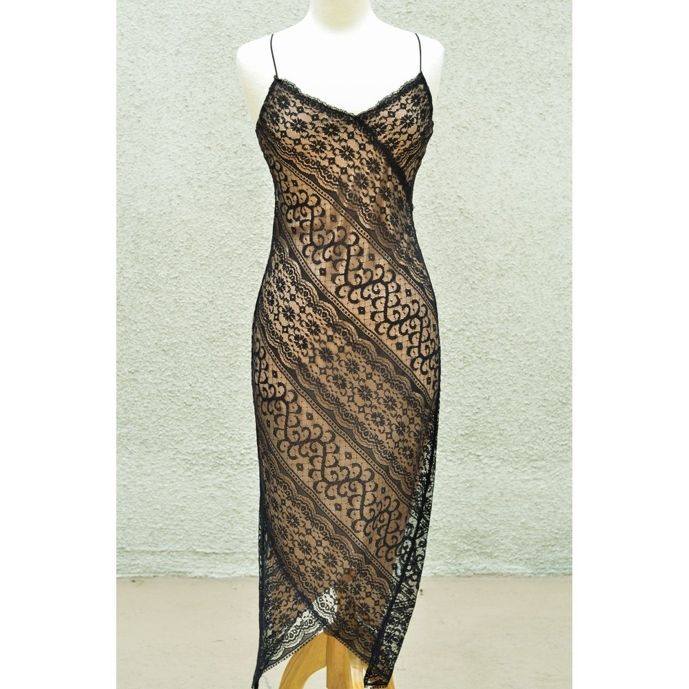Laundry by Shelli Segal Dress Size 6 Black Lace Y2K Sexy Slip Whimsy Fairy - Picture 2 of 9